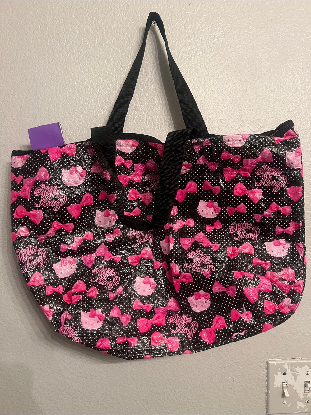 Hello Kitty Black and Hot Pink Bow Print Tote